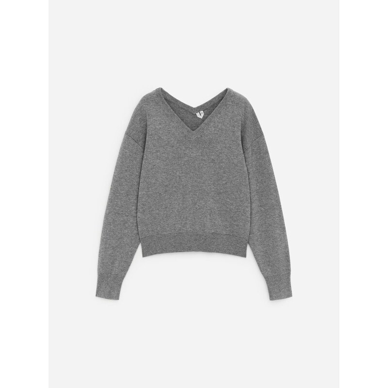 H&M - Svetrs výstřihem do V z bavlny a vlny - šedá 112817721
