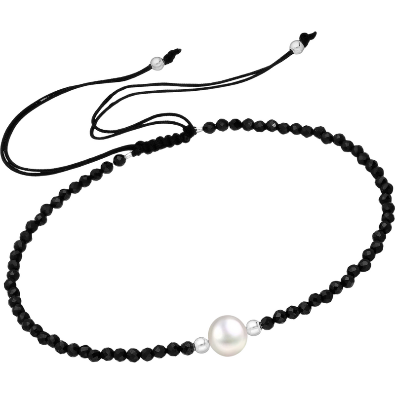 SYLVIENE Šňůrkový náramek Černý Spinel s perličkou 112818459