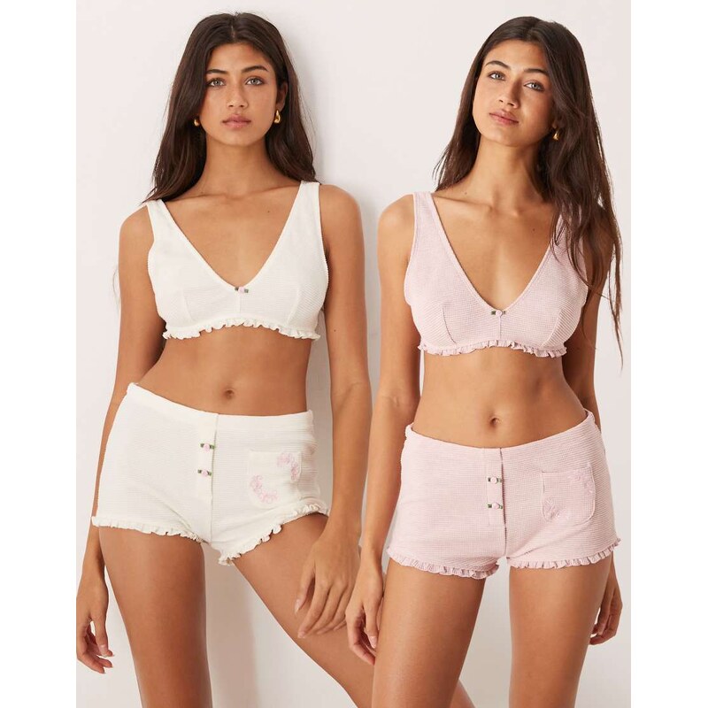 ASOS DESIGN 2 pack waffle boxer with pocket detail and rosebud trim in 115514951