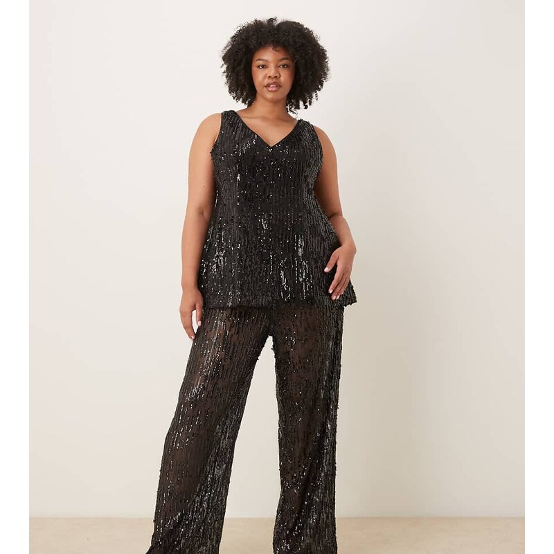 ASOS DESIGN Curve tailored wide leg sheer sequin trousers in
