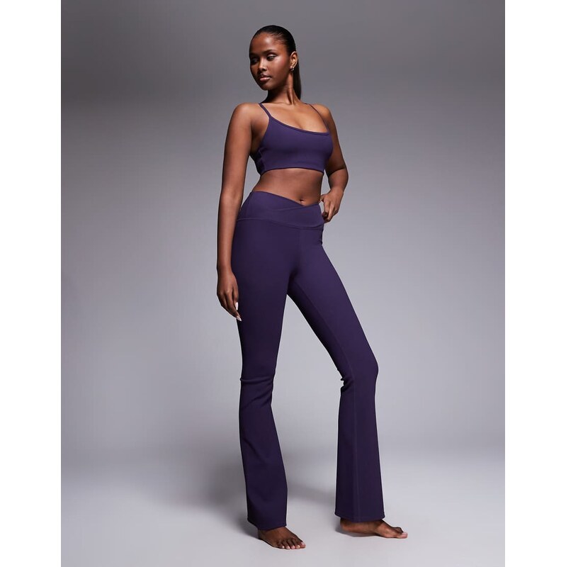 4505 micro rib wrap waist slim kick yoga legging in grape-Purple 112839903