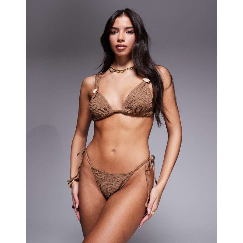 ASOS DESIGN Riley Rio tie side bikini bottom in mocha-Brown 115516394