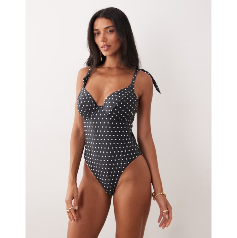 Peek & Beau underwire swimsuit with bow tie straps in black &