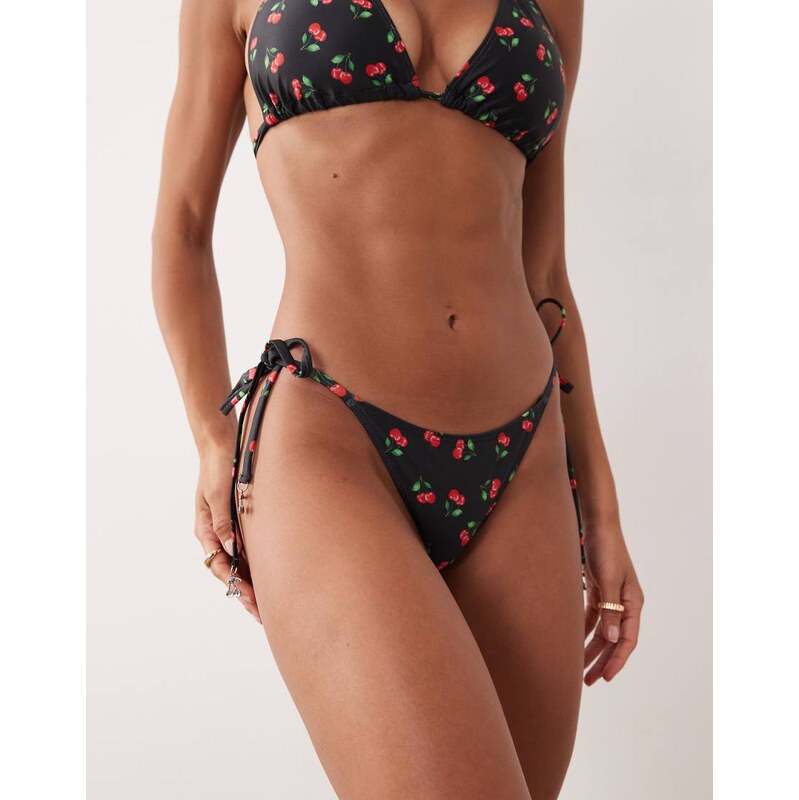 Peek & Beau tie side bikini bottom in black cherry print
