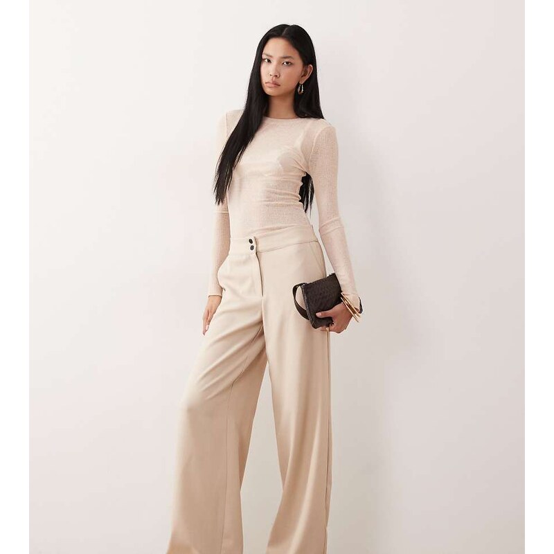 JDY Tall high waist wide leg trouser in beige-Neutral