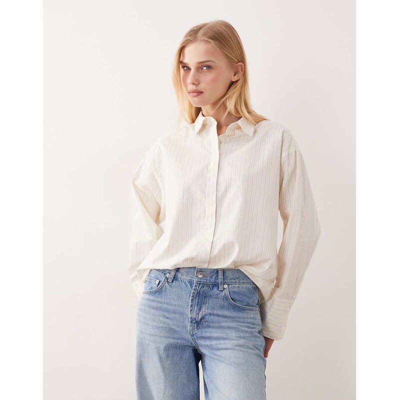 JJXX poplin shirt with lilac stripe in yellow