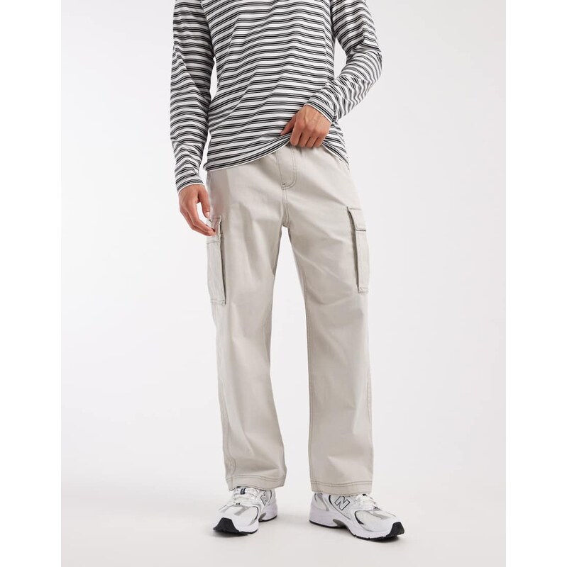 Hollister baggy y2k painter trousers in cream-White