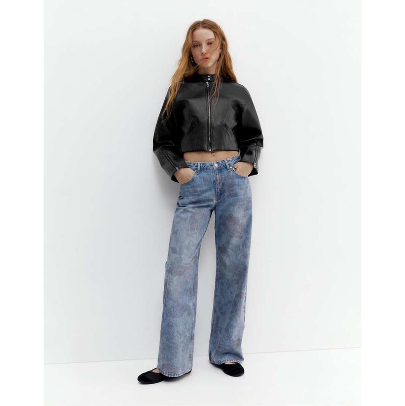 Pull&Bear Faux leather biker jacket in black 112818708