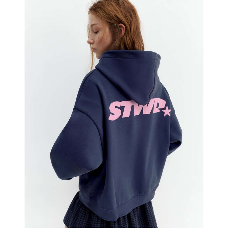 Pull&Bear Stwd star hoodie in navy 112818709