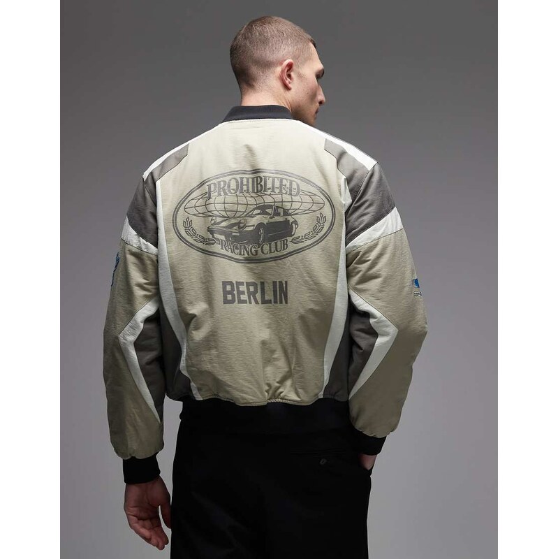 Prohibited zip up racing jacket in green