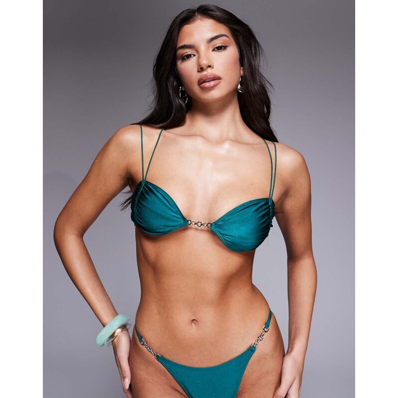 ASOS DESIGN Nicole double strap Marseille bikini top with 90s micro 115516693