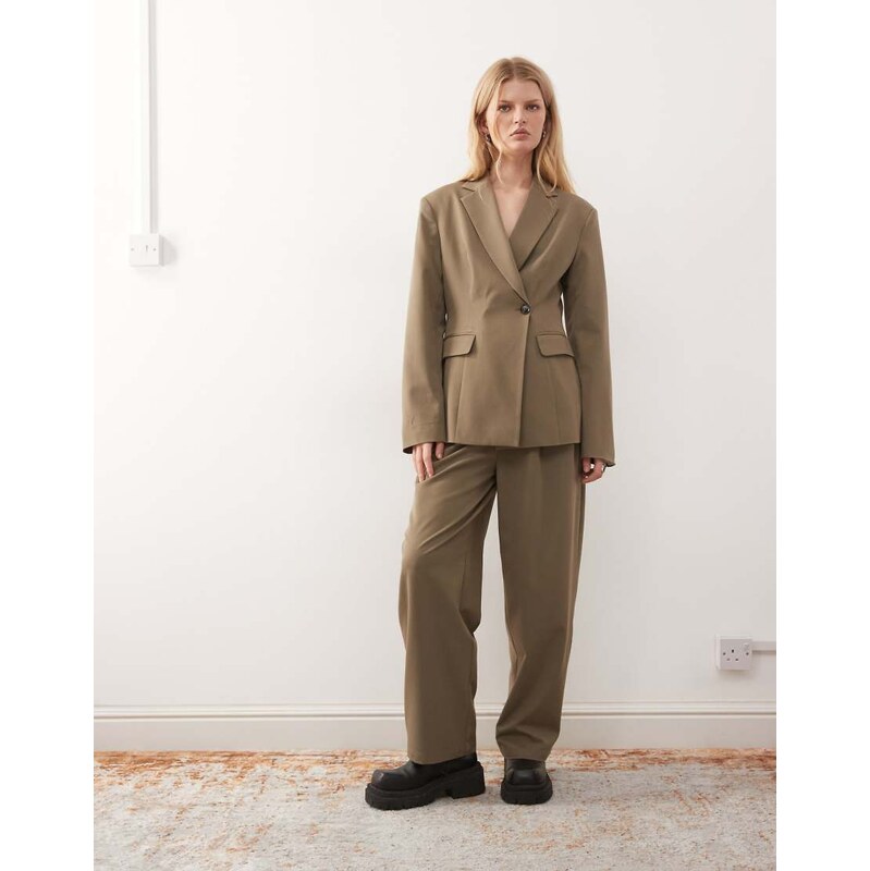 Reclaimed Vintage tailored pleat detail trouser co-ord in khaki