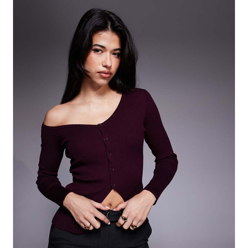 Kaiia exclusive off shoulder button split front long sleeve