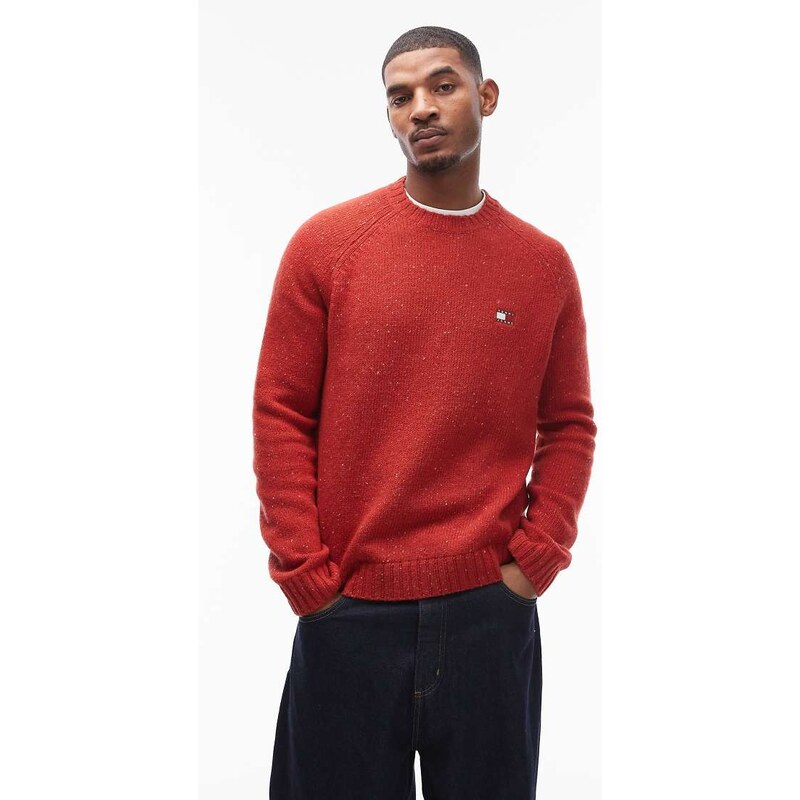 Tommy Jeans chest flag logo speckle jumper in red