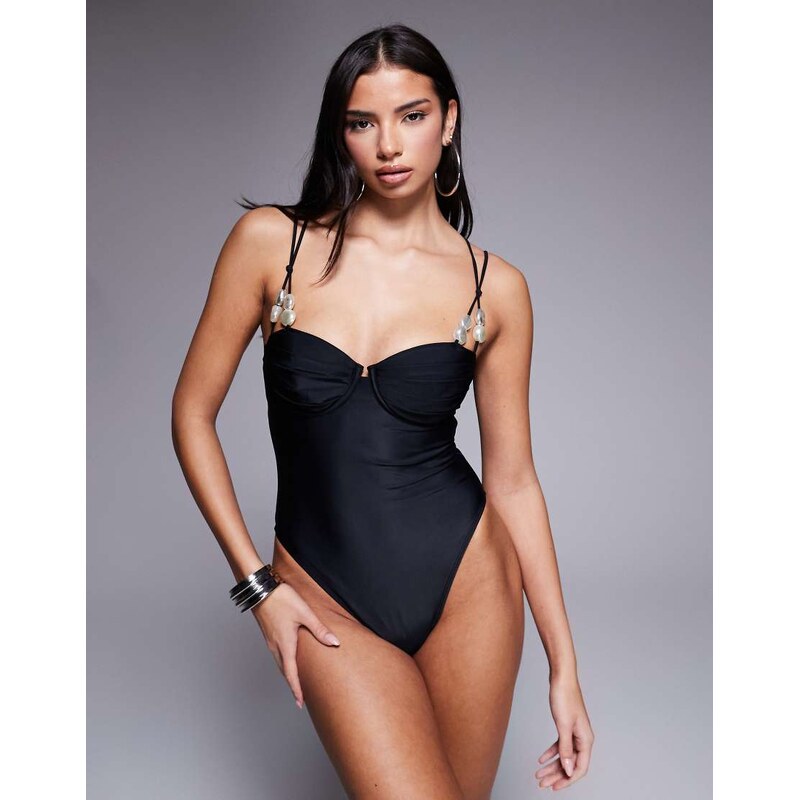 ASOS DESIGN Sadie pleat bust padded underwired balcony swimsuit with 115517337