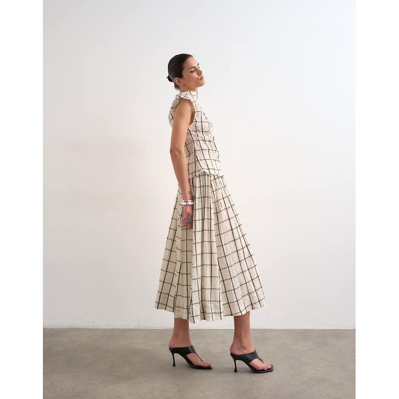 Topshop drop waist saloon maxi skirt in window pane check