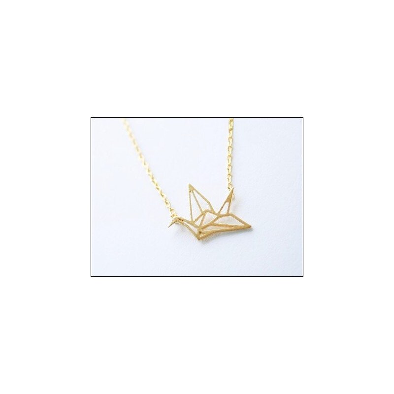 Něžný zlatý náhrdelník ptáček Origami