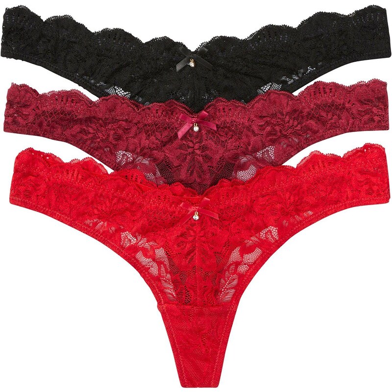 bonprix Kalhotky V-String (3 ks v balení) černá Žena 89689663