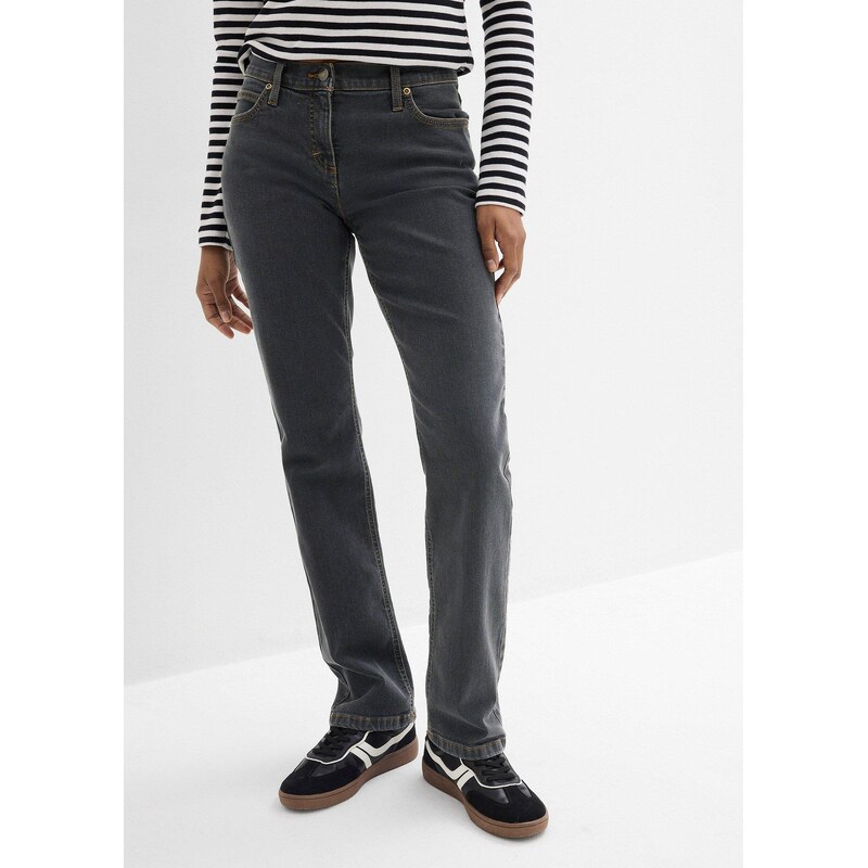 bonprix Strečové džíny Straight, Mid Waist černá Žena 15004583