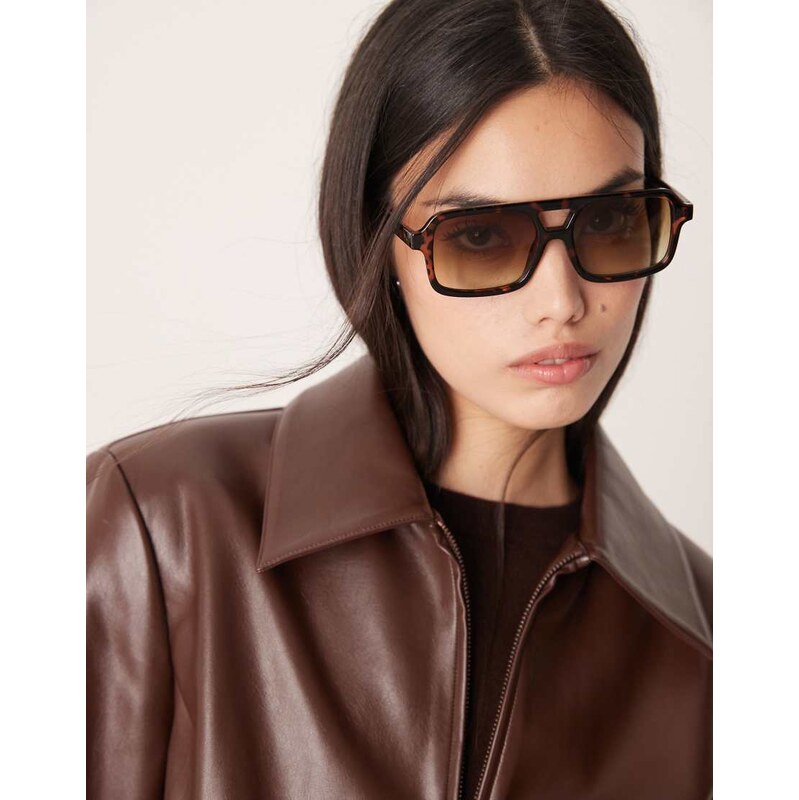 ASOS DESIGN angular aviator sunglasses in tort with gradient