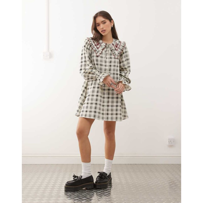 Reclaimed Vintage mini shirt dress with oversized collar and