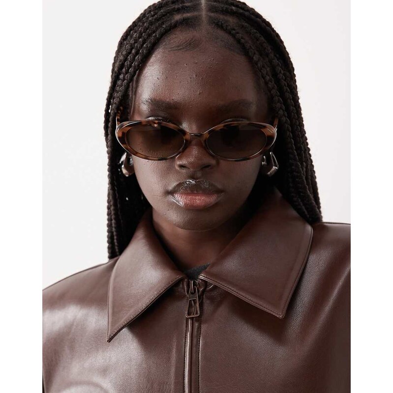 ASOS DESIGN oval sunglasses in milky tort-Brown