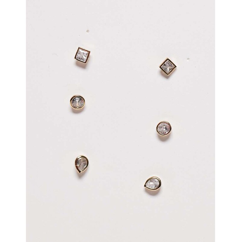 Accessorize Z 3 pack sparkle shape stud earrings in 14k gold plated 113306255