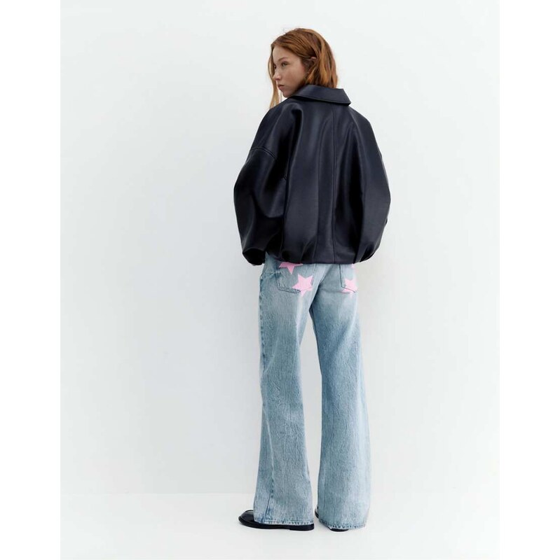 Pull&Bear Low-rise straight-leg jeans with stars in medium blue