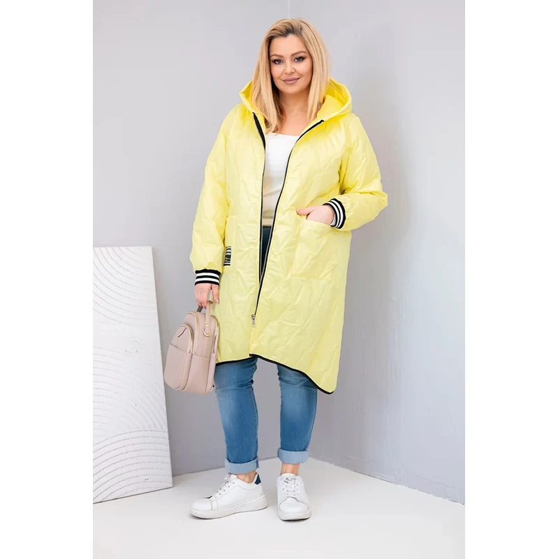 Kesi Włoski Žlutá prošívaná bunda s kapucí Plus Size 112822320