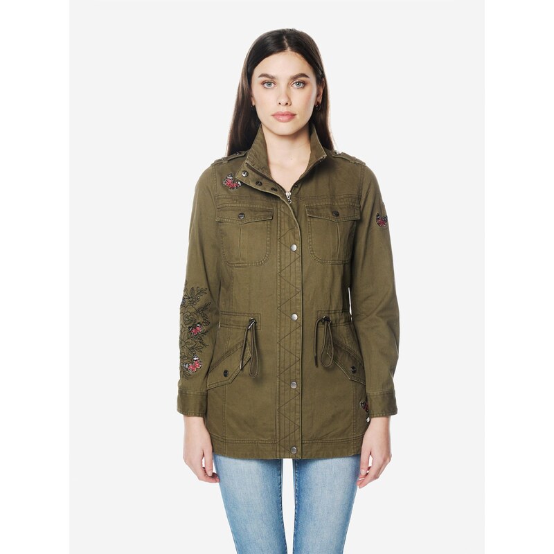 KOROSHI Přechodová parka khaki / světle růžová / černá / bílá 112838211