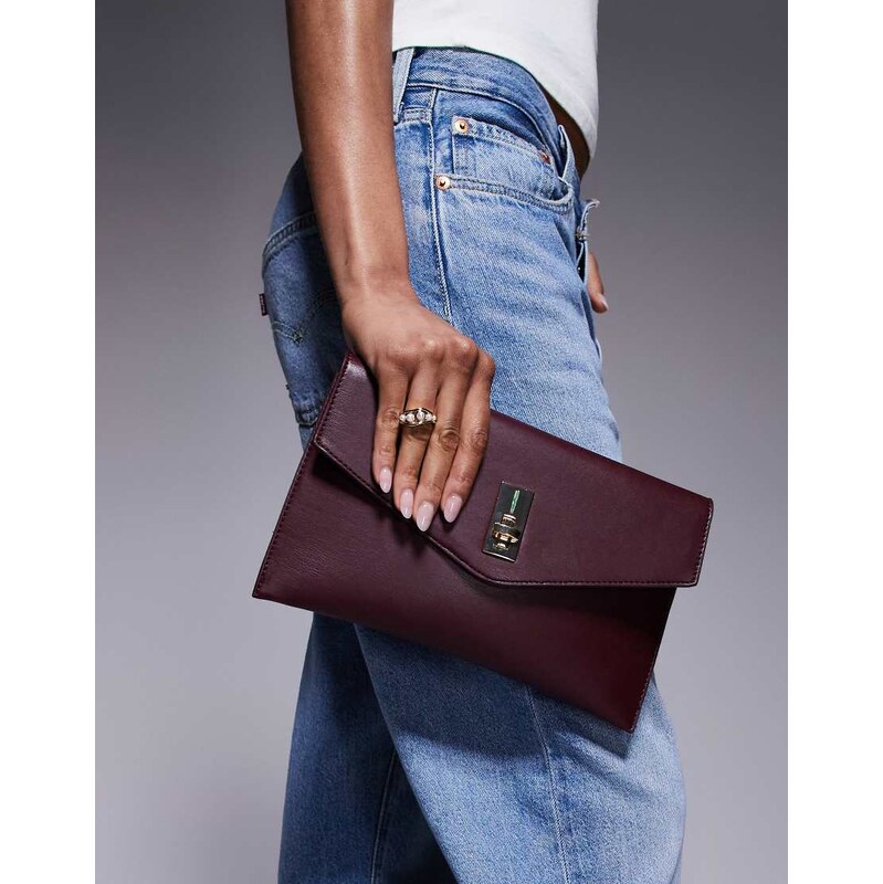 True Decadence classic PU clutch bag in dark burgundy-Red 112839836
