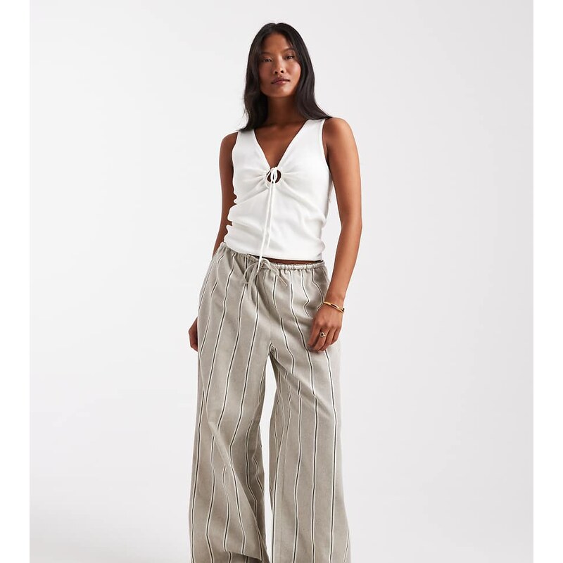 ASOS Petite ASOS DESIGN Petite linen look tie waist pull on trousers 115513373