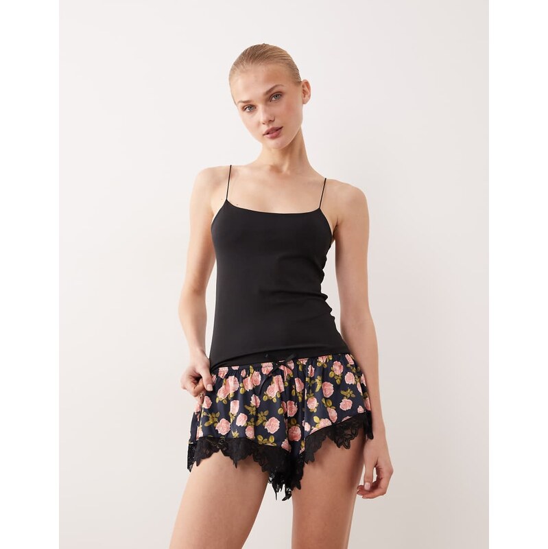 For Love & Lemons Kayla sleep shorts in black multi
