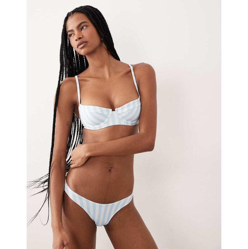 Free Society deckchair stripe underwire bikini top in light blue
