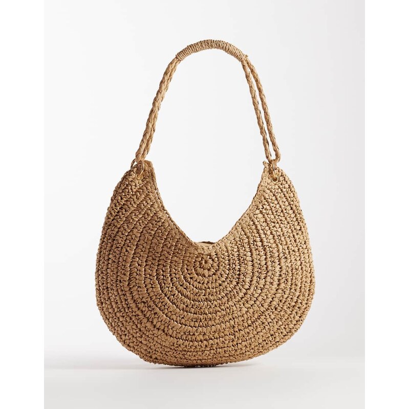 Glamorous crescent raffia beach bag in neutral-Brown