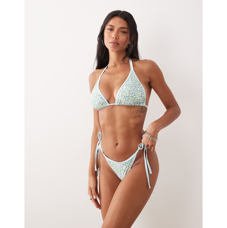 Peek & Beau triangle bikini top with contrast binding in blue