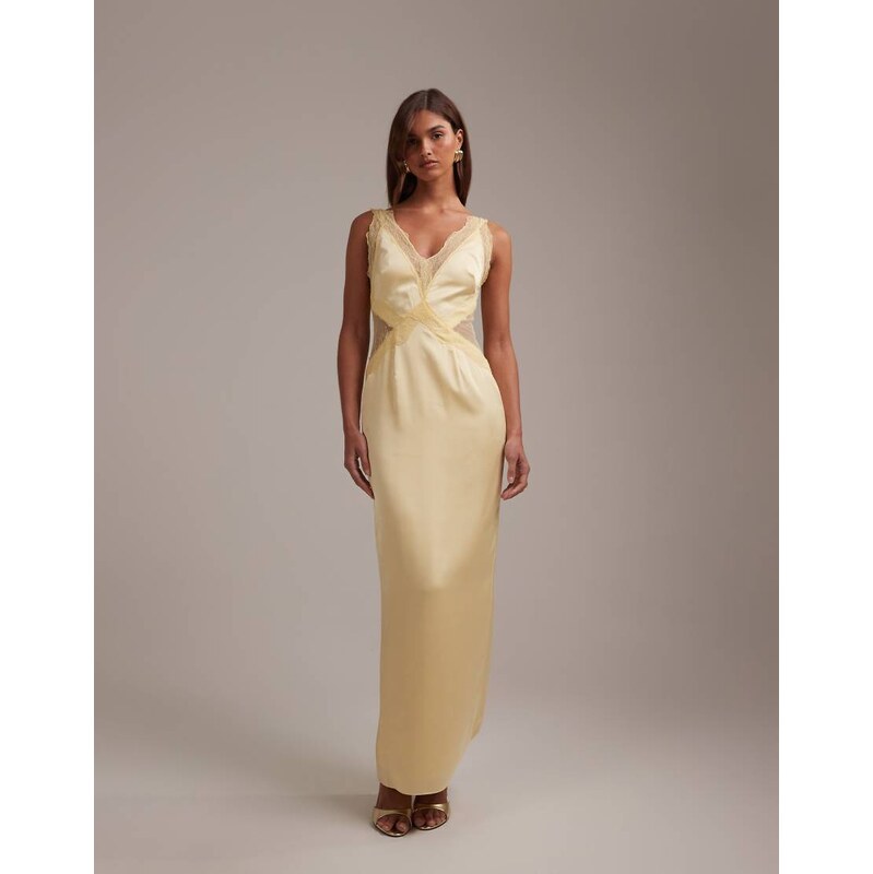 ASOS DESIGN bridesmaids lace applique maxi dress in pale yellow