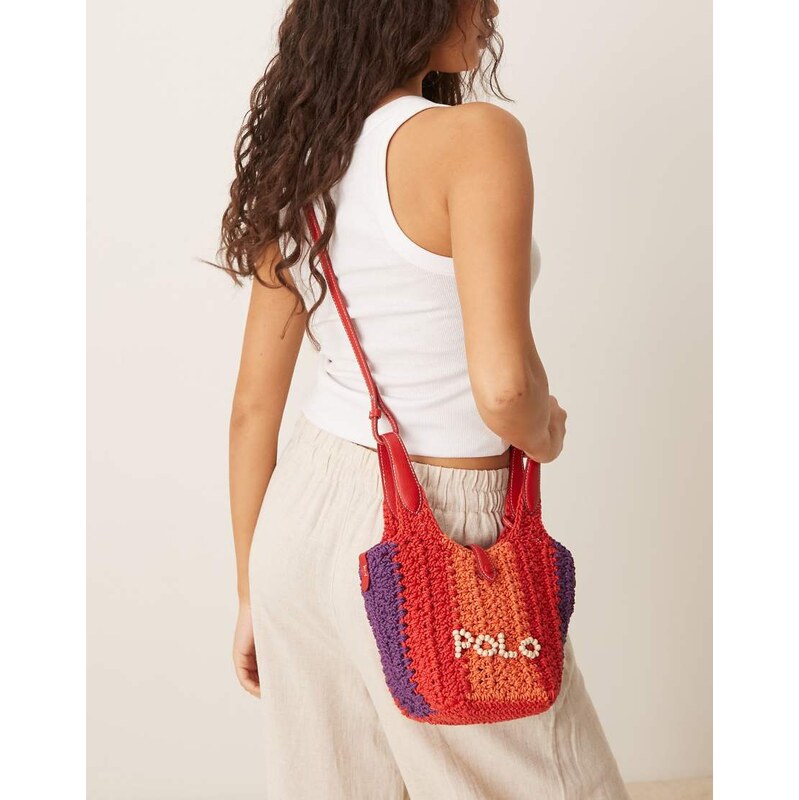 Polo Ralph Lauren small crochet & bead bag in red