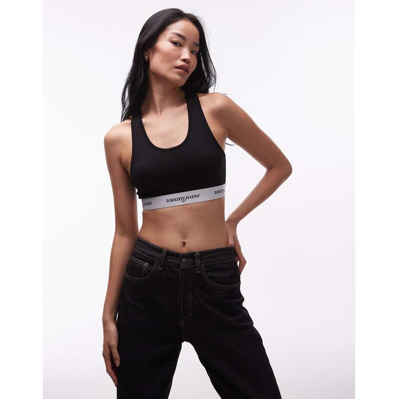 Tommy Jeans logo tape bralette in black 112828596