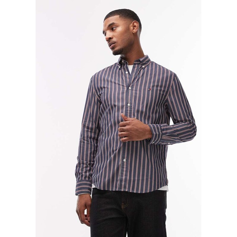 Tommy Hilfiger Cotton flex poplin shirt in navy stripe