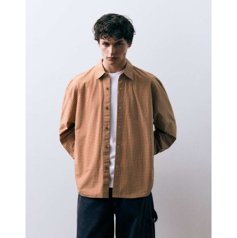 Pull&Bear Orange check shirt in orange