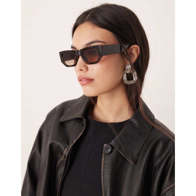 ASOS DESIGN angular mid square sunglasses in dark tort-Brown