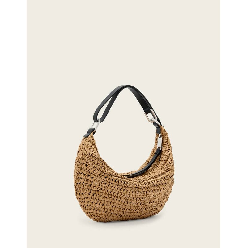 AllSaints luna crecent raffia bag in natural-Brown 113001109