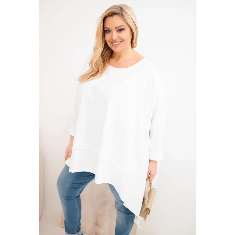 K-Fashion Dámská tunika Plus Size z bavlny s asymetrickým spodkem bílá 112585655