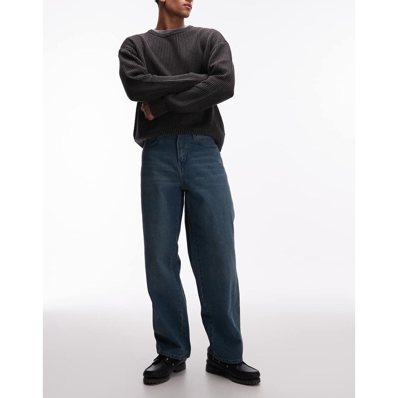 Dickies baggy tapered work jeans in khaki tinted blue-Green