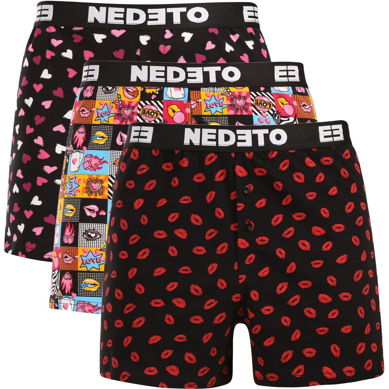 3PACK pánské trenky Nedeto Valentýn vícebarevné (3NGVL01)