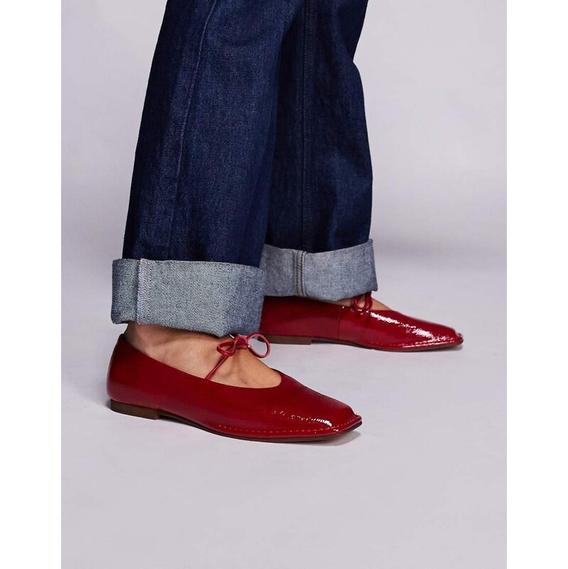 Steve Madden Lola square toe ballet shoes in patent red