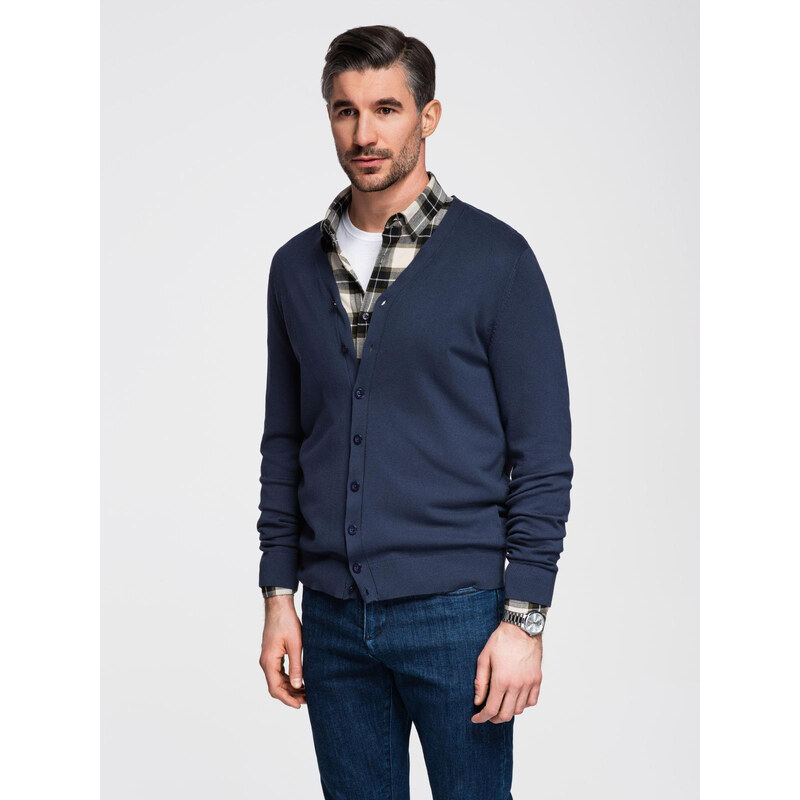 Ombre Knitted monochrome mens viscose cardigan - navy blue
