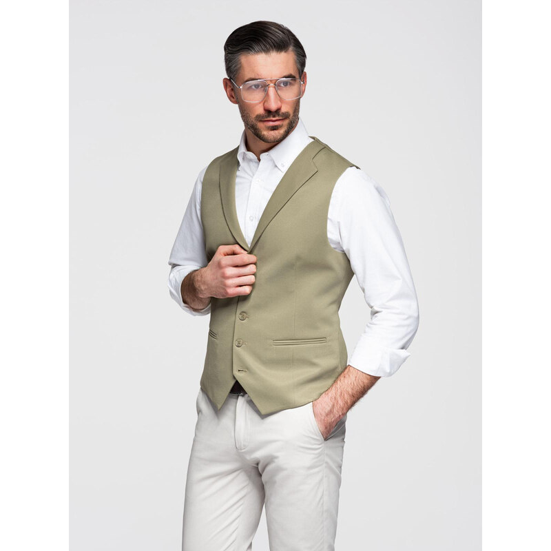 Ombre Fitted mens structured knit vest with lapels - olive