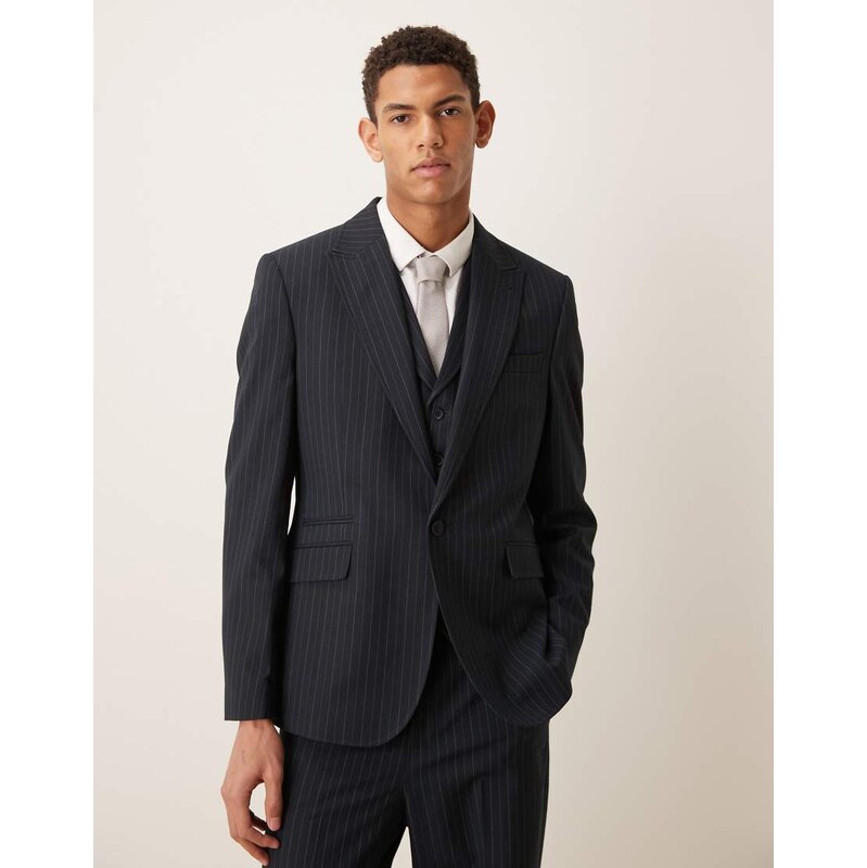 ASOS DESIGN slim suit jacket in navy pinstripe